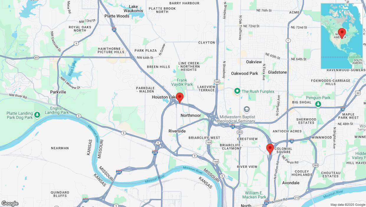 A detailed map that shows the affected road due to 'Heavy snowfall on southbound I-29 in Kansas City' on February 18th at 6:15 p.m.