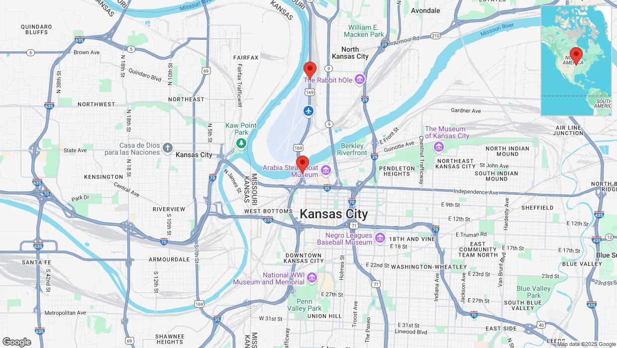 A detailed map that shows the affected road due to 'Heavy snowfall on northbound US-169 North in Kansas City' on February 18th at 6:45 p.m.