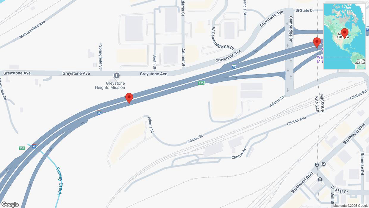 A detailed map that shows the affected road due to 'A crash has been reported on northbound I-35' on February 18th at 7:15 p.m.