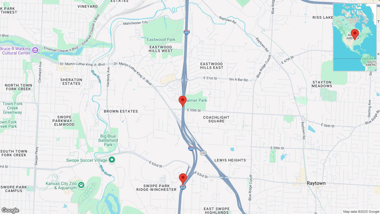 A detailed map that shows the affected road due to 'Heavy snowfall on southbound I-435 in Kansas City' on February 18th at 7:21 p.m.