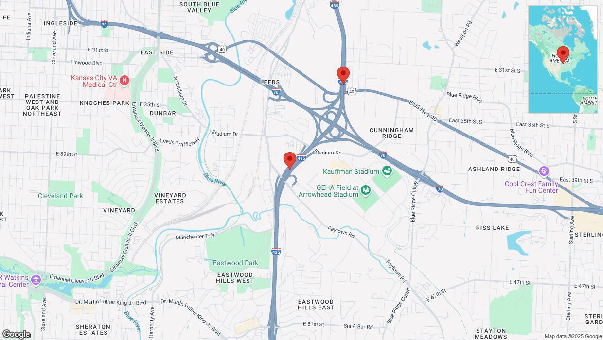 A detailed map that shows the affected road due to 'Heavy snowfall on northbound I-435 in Kansas City' on February 18th at 7:56 p.m.