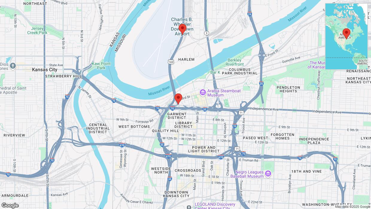 A detailed map that shows the affected road due to 'Heavy snowfall on northbound US-169 North in Kansas City' on February 18th at 7:56 p.m.