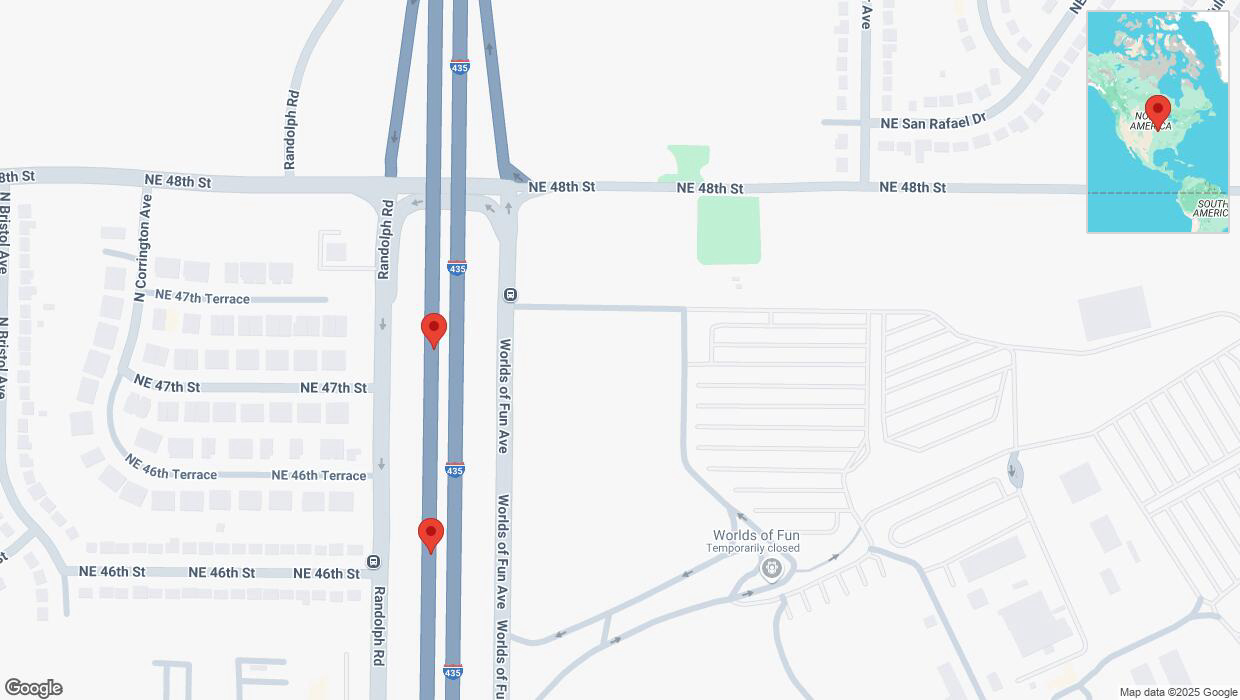 A detailed map that shows the affected road due to 'Broken down vehicle on southbound I-435 in Kansas City' on February 18th at 8:02 p.m.