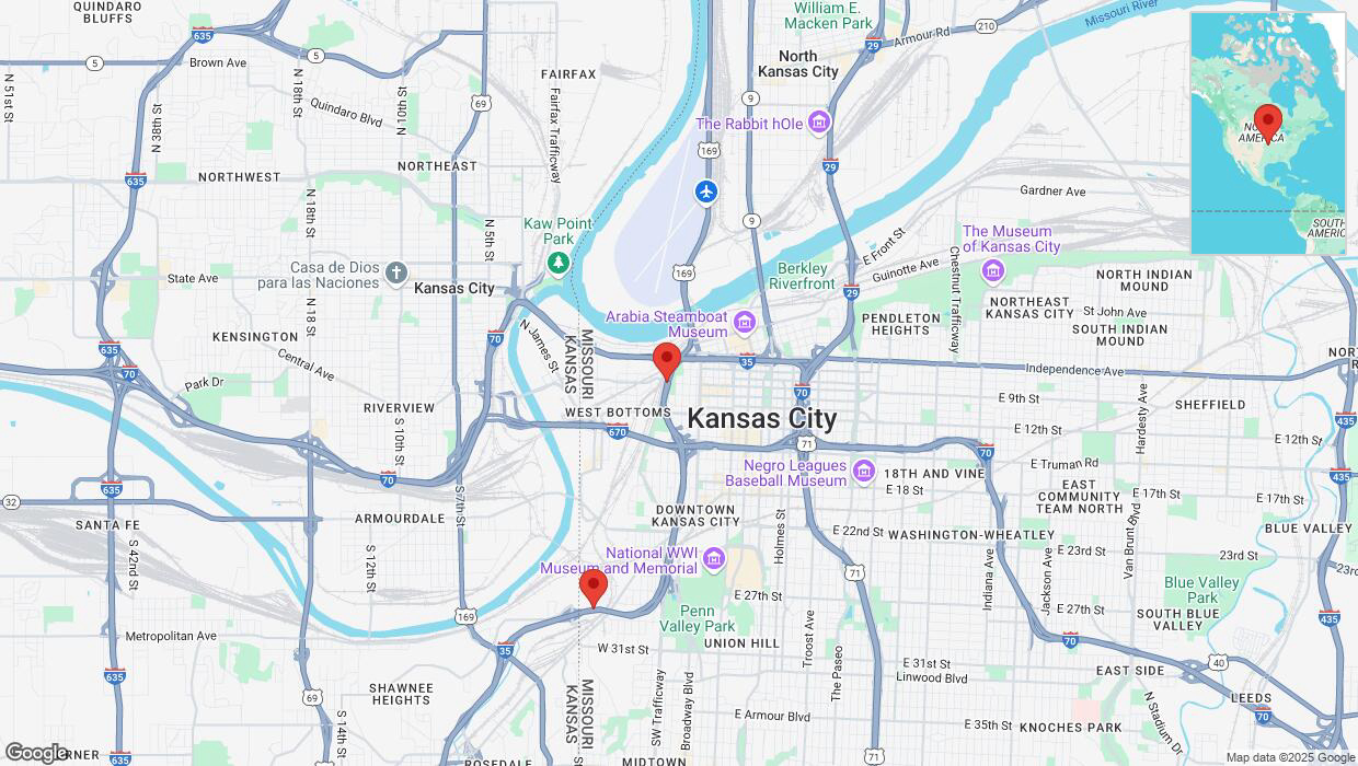 A detailed map that shows the affected road due to 'Heavy snowfall on southbound I-35 in Kansas City' on February 18th at 8:02 p.m.