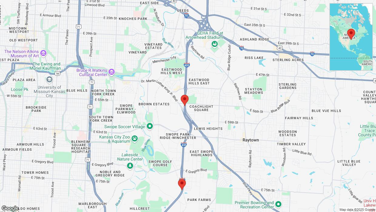 A detailed map that shows the affected road due to 'Heavy snowfall on southbound I-435 in Kansas City' on February 18th at 8:20 p.m.