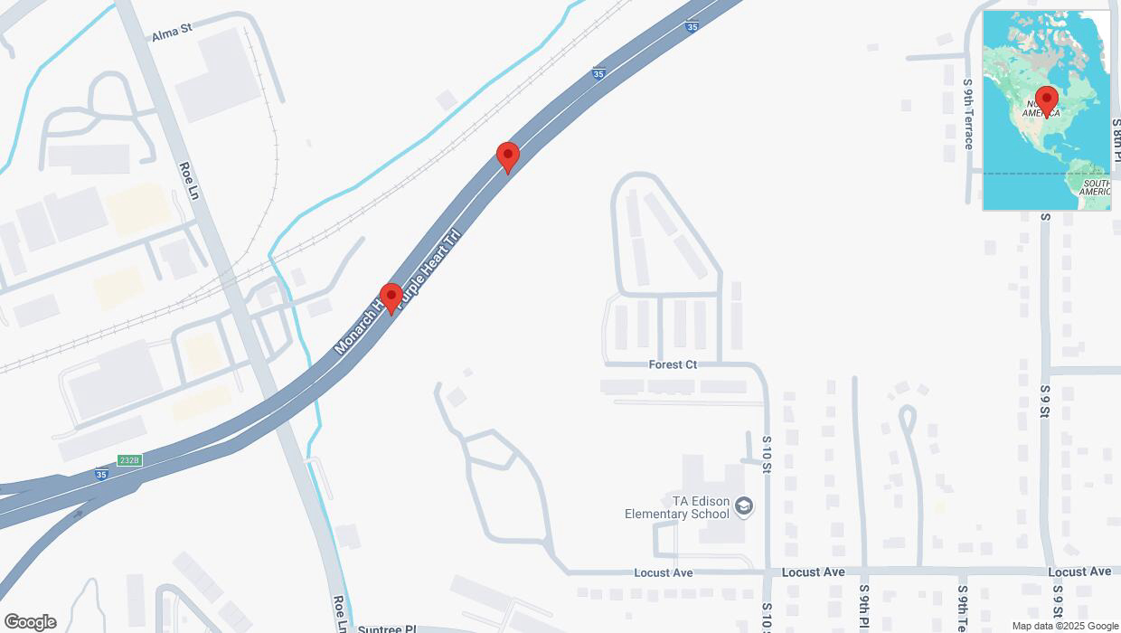 A detailed map that shows the affected road due to 'Crash update: I-35' on February 18th at 9:31 p.m.