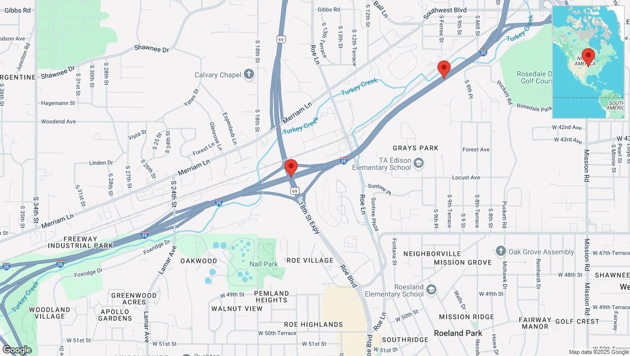 A detailed map that shows the affected road due to 'Reports of a crash on northbound I-35' on February 18th at 10:54 p.m.