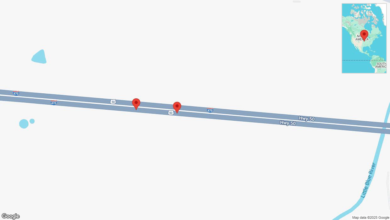 A detailed map that shows the affected road due to 'Broken down vehicle on eastbound I-470 in Kansas City' on February 18th at 11:41 p.m.