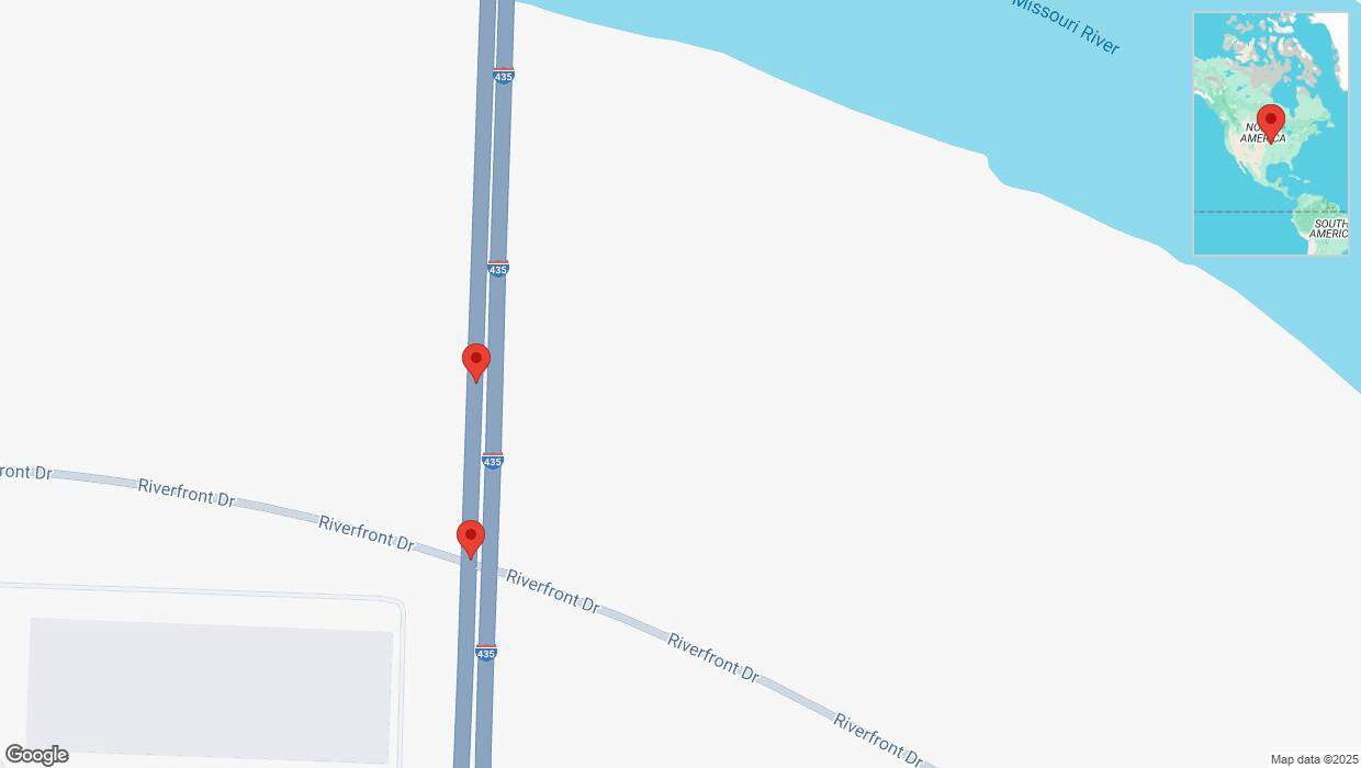 A detailed map that shows the affected road due to 'Broken down vehicle on southbound I-435 in Kansas City' on February 19th at 3:45 p.m.