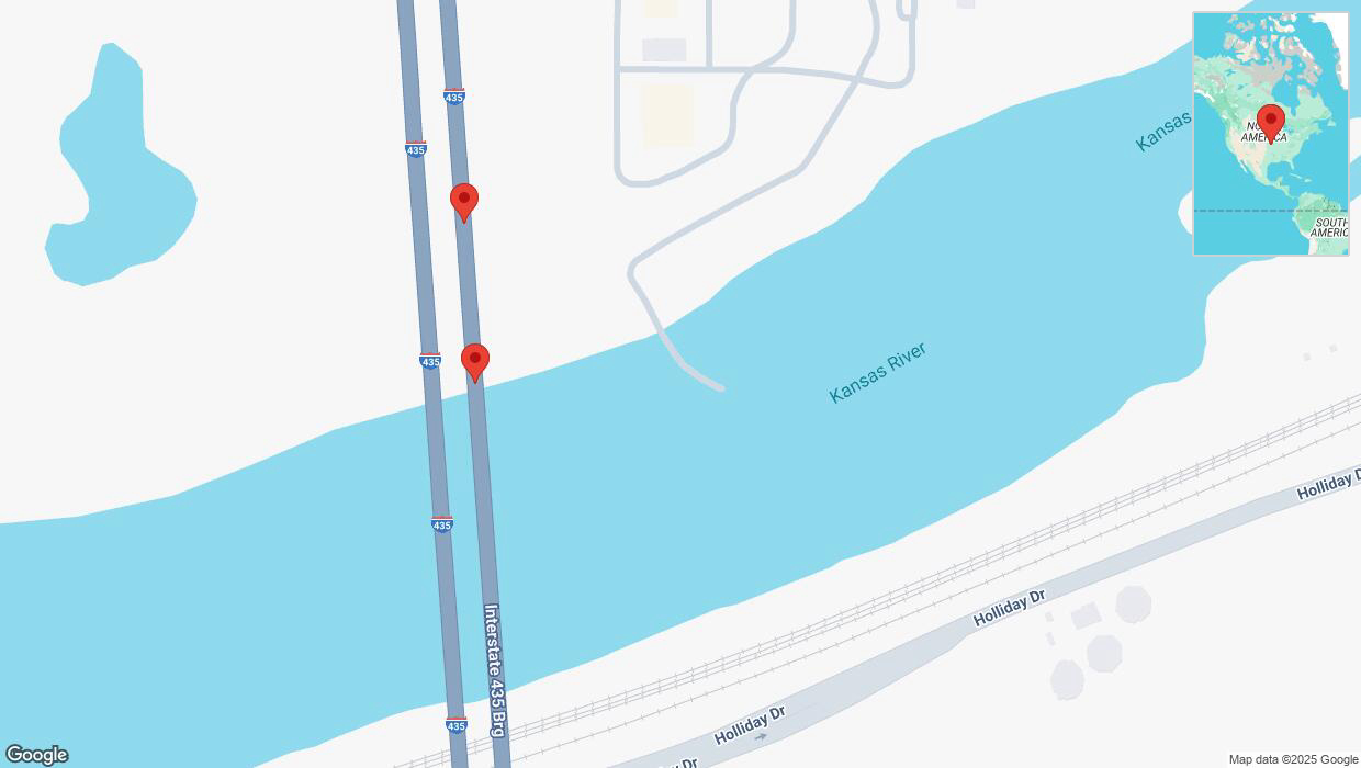 A detailed map that shows the affected road due to 'Warning: Crash on northbound I-435 in Edwardsville' on February 19th at 12:52 p.m.
