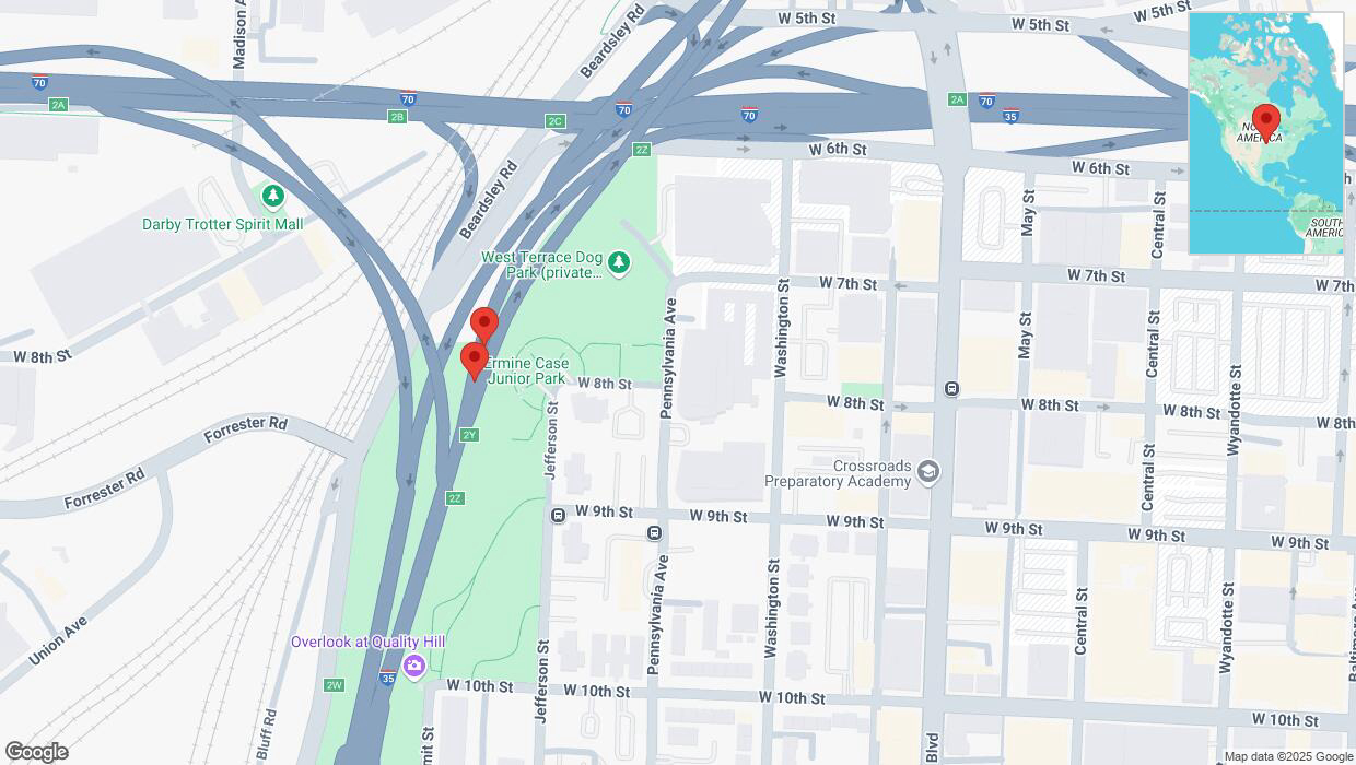 A detailed map that shows the affected road due to 'Warning in Kansas City: Crash reported on northbound I-35' on February 19th at 12:58 p.m.