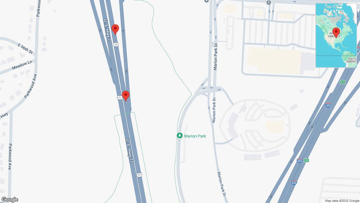 A detailed map that shows the affected road due to 'Broken down vehicle on northbound I-40/US-71 in Kansas City' on February 19th at 3:10 p.m.