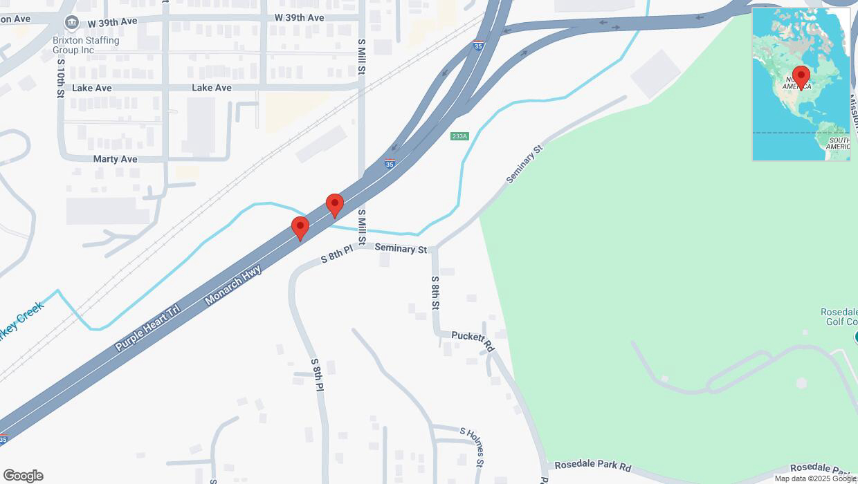 A detailed map that shows the affected road due to 'Broken down vehicle on northbound I-35 in Kansas City' on February 19th at 3:51 p.m.