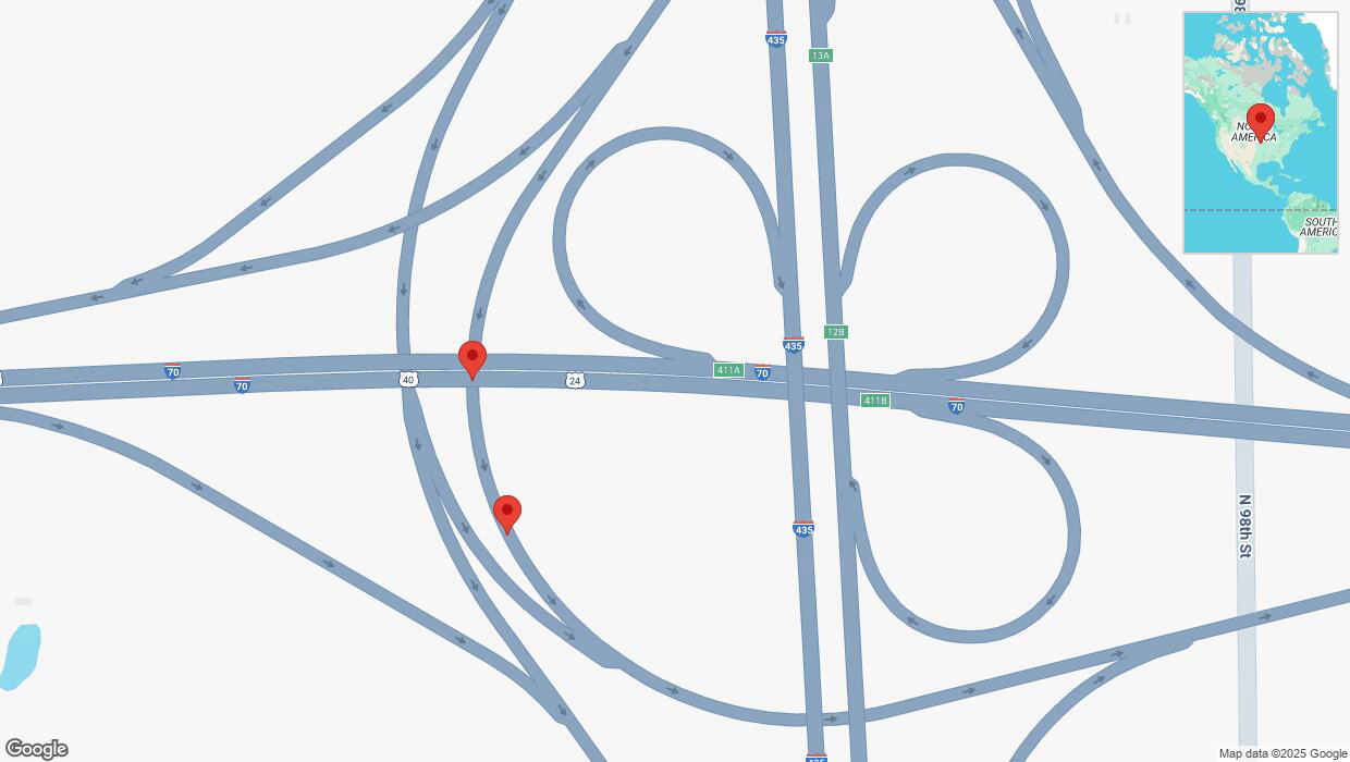 A detailed map that shows the affected road due to 'Reports of a crash on the Kansas Turnpike' on February 19th at 7:32 p.m.