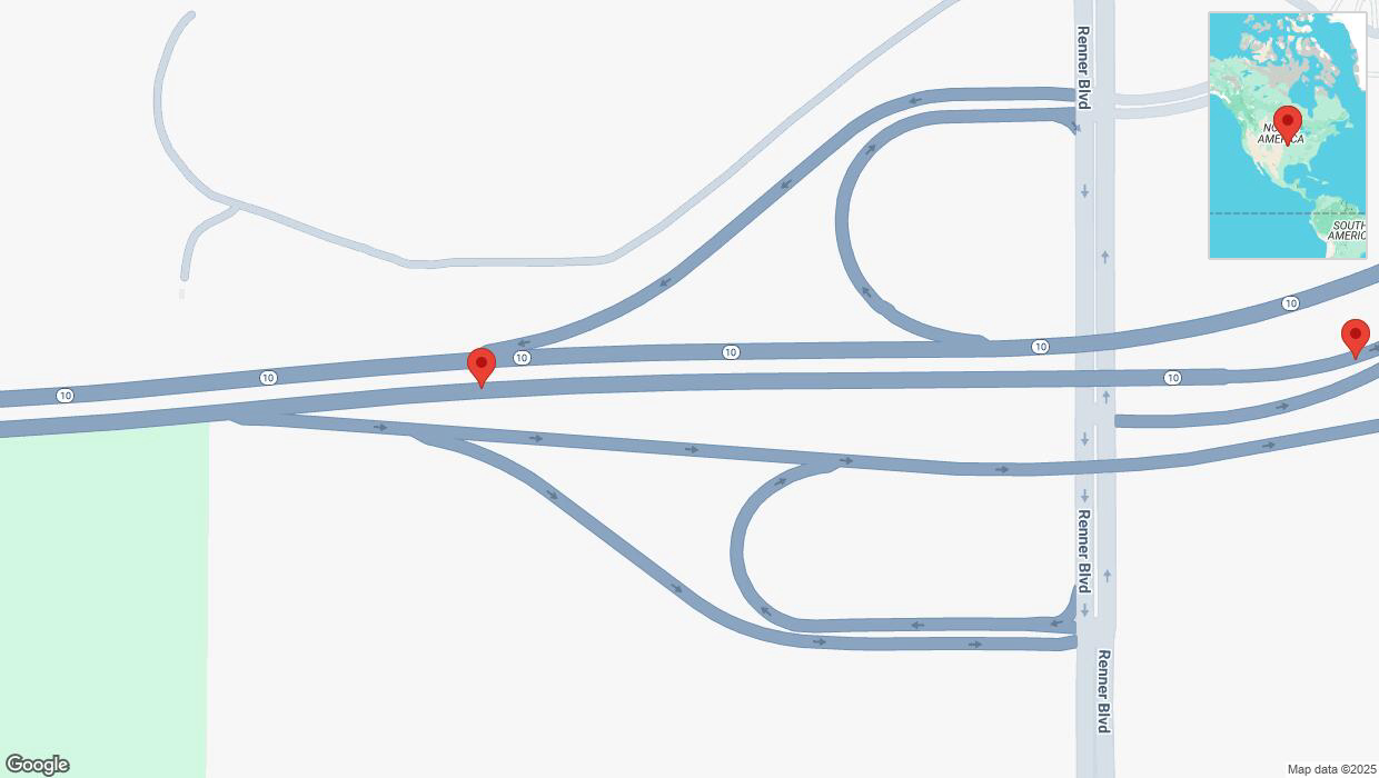 A detailed map that shows the affected road due to 'Broken down vehicle on eastbound K-10 in Lenexa' on February 20th at 8:18 a.m.