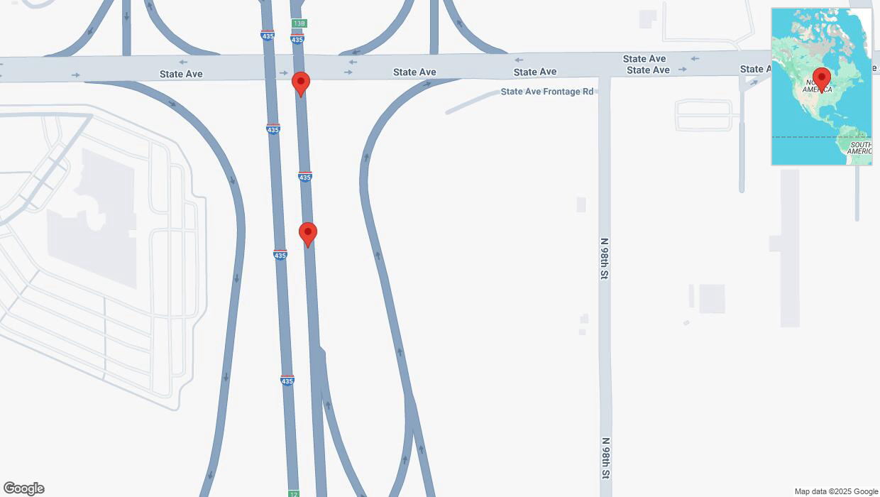 A detailed map that shows the affected road due to 'Broken down vehicle on northbound I-435 in Kansas City' on February 20th at 12:51 p.m.
