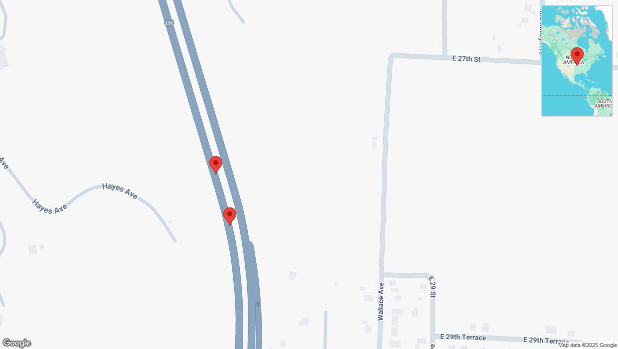 A detailed map that shows the affected road due to 'Broken down vehicle on southbound I-435 in Kansas City' on February 20th at 2:21 p.m.