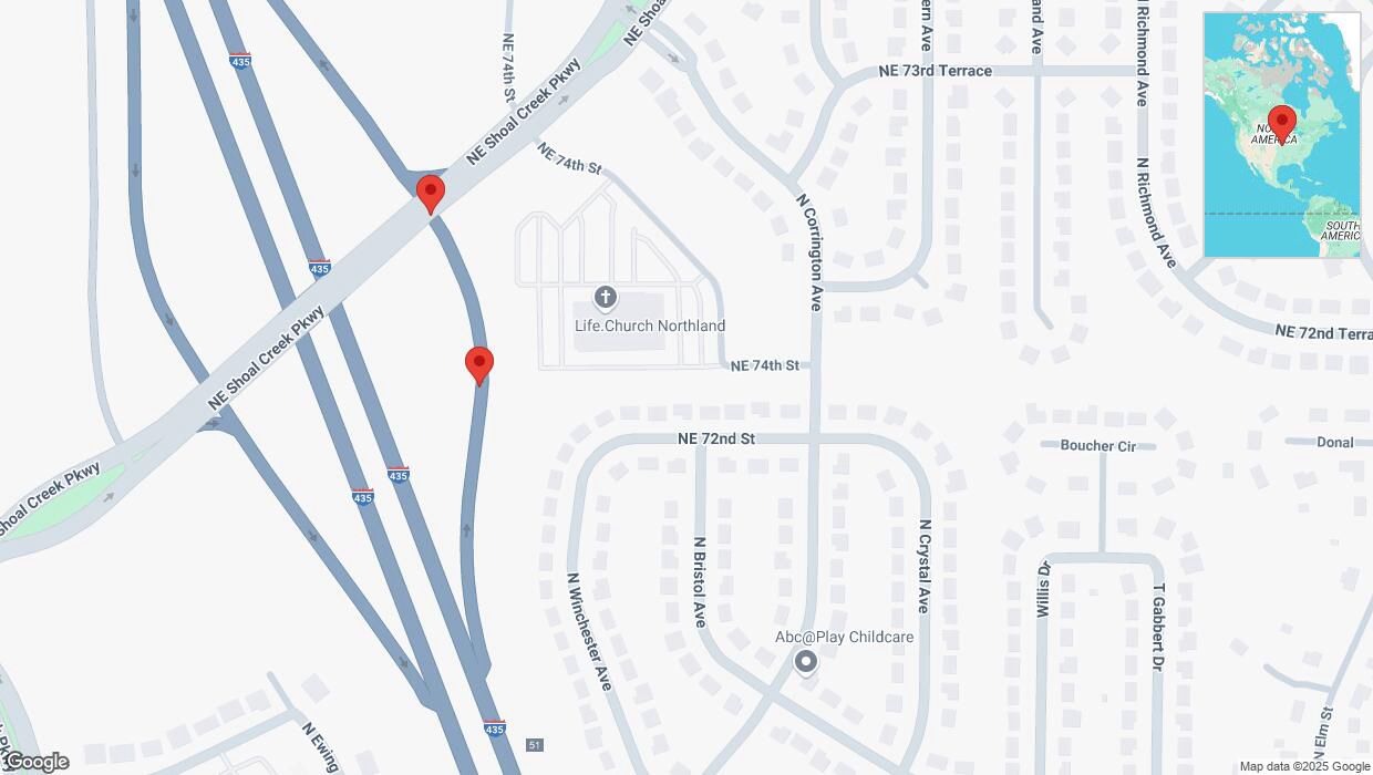 A detailed map that shows the affected road due to 'North Winchester Avenue closed in Kansas City' on February 20th at 4:32 p.m.