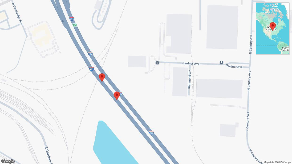 A detailed map that shows the affected road due to 'Broken down vehicle on southbound I-435 in Kansas City' on February 20th at 4:38 p.m.