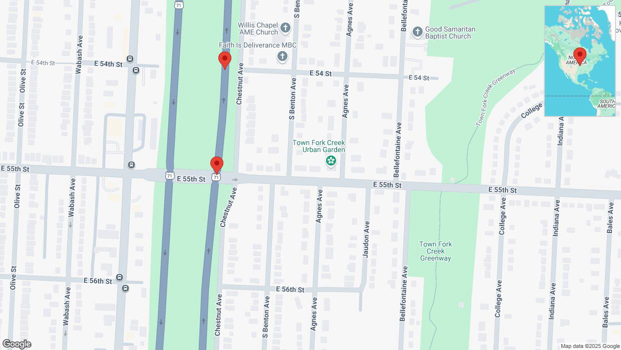 A detailed map that shows the affected road due to 'Crash update: Bruce R Watkins Expressway/US-71' on February 21st at 12:07 p.m.