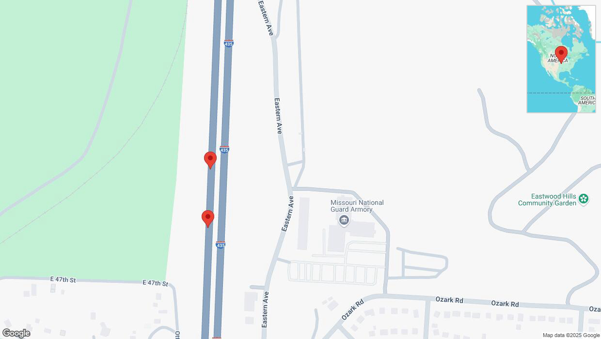 A detailed map that shows the affected road due to 'Broken down vehicle on southbound I-435 in Kansas City' on February 21st at 1:03 p.m.
