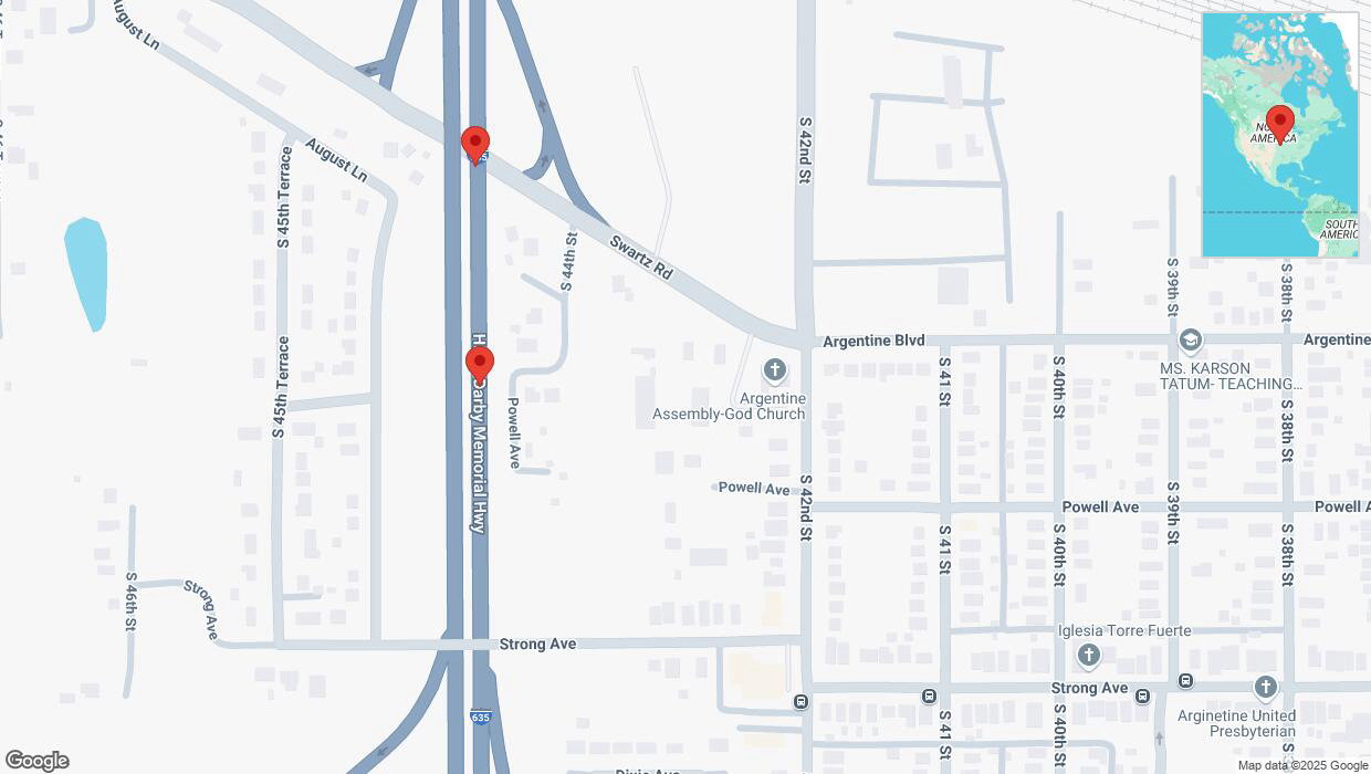 A detailed map that shows the affected road due to 'Broken down vehicle on northbound I-635 in Kansas City' on February 21st at 3:50 p.m.
