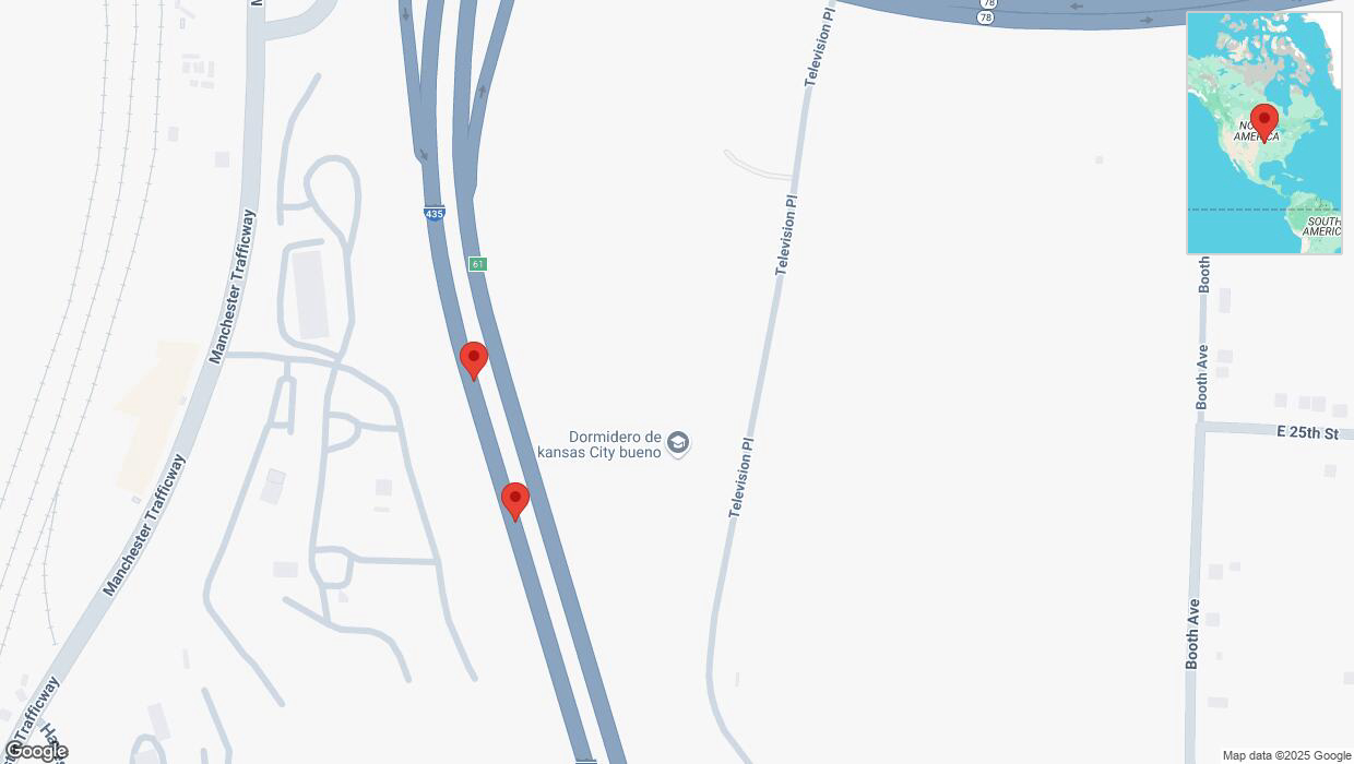 A detailed map that shows the affected road due to 'Broken down vehicle on southbound I-435 in Kansas City' on February 21st at 4:24 p.m.