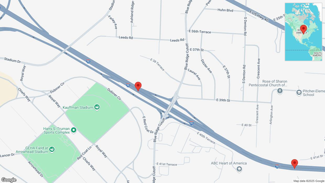 A detailed map that shows the affected road due to 'Crash report: I-70' on February 21st at 4:24 p.m.