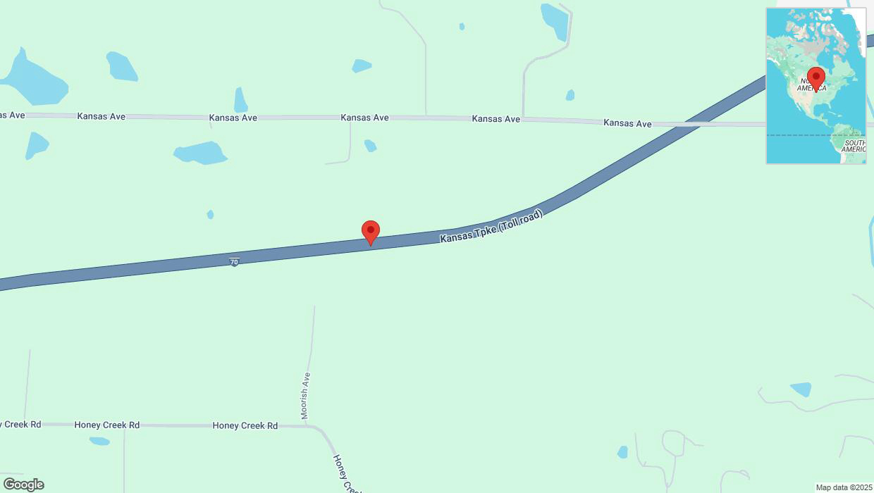 A detailed map that shows the affected road due to 'Crash reported on eastbound I-70 in Bonner Springs' on February 21st at 5:25 p.m.