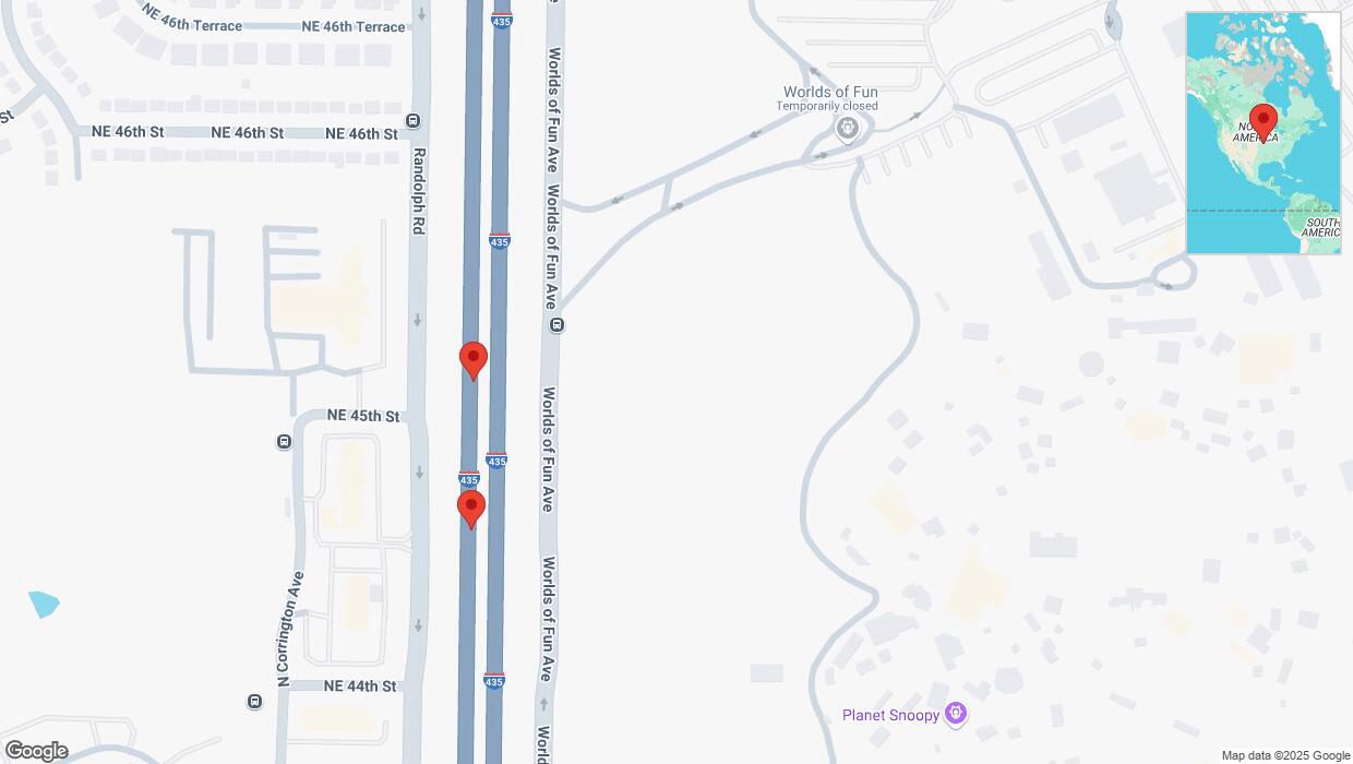 A detailed map that shows the affected road due to 'Broken down vehicle on southbound I-435 in Kansas City' on February 21st at 5:25 p.m.