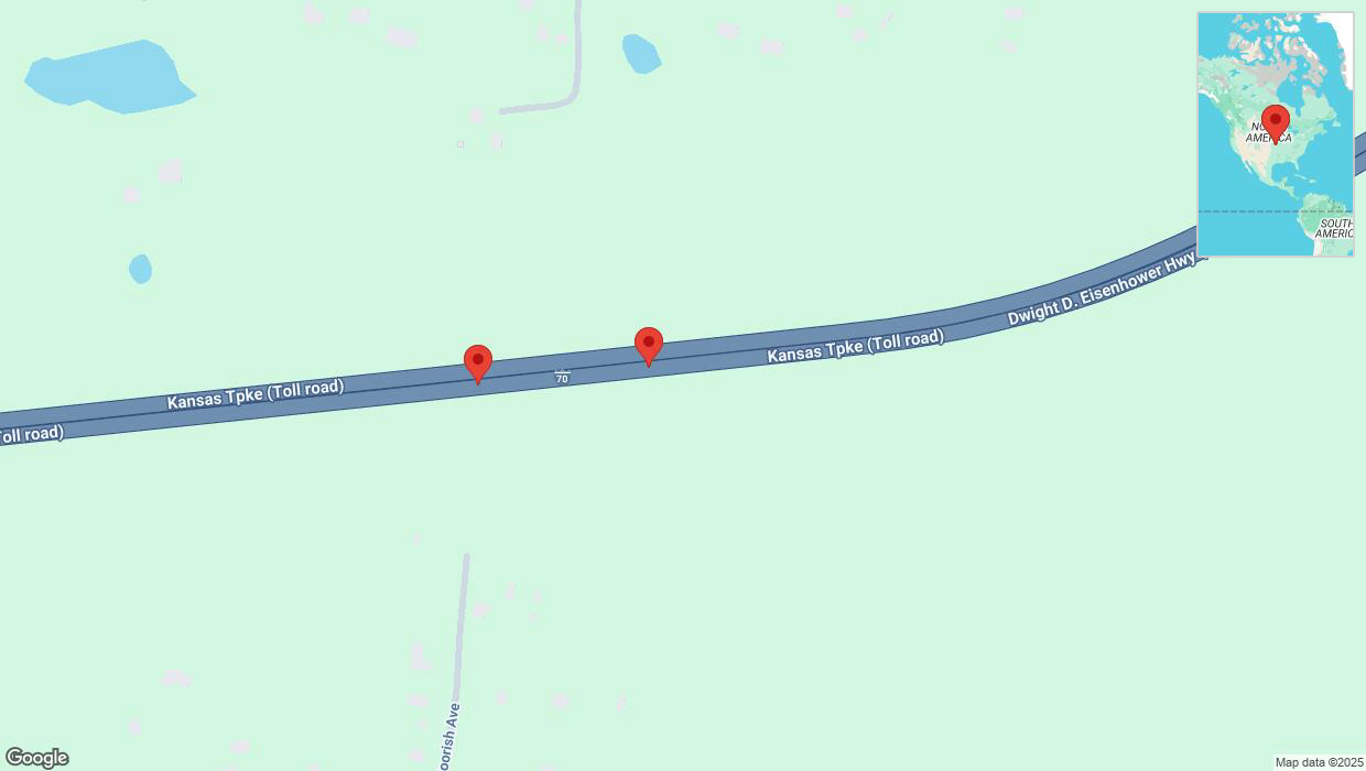 A detailed map that shows the affected road due to 'Warning: Crash on eastbound I-70 in Bonner Springs' on February 21st at 9:53 p.m.