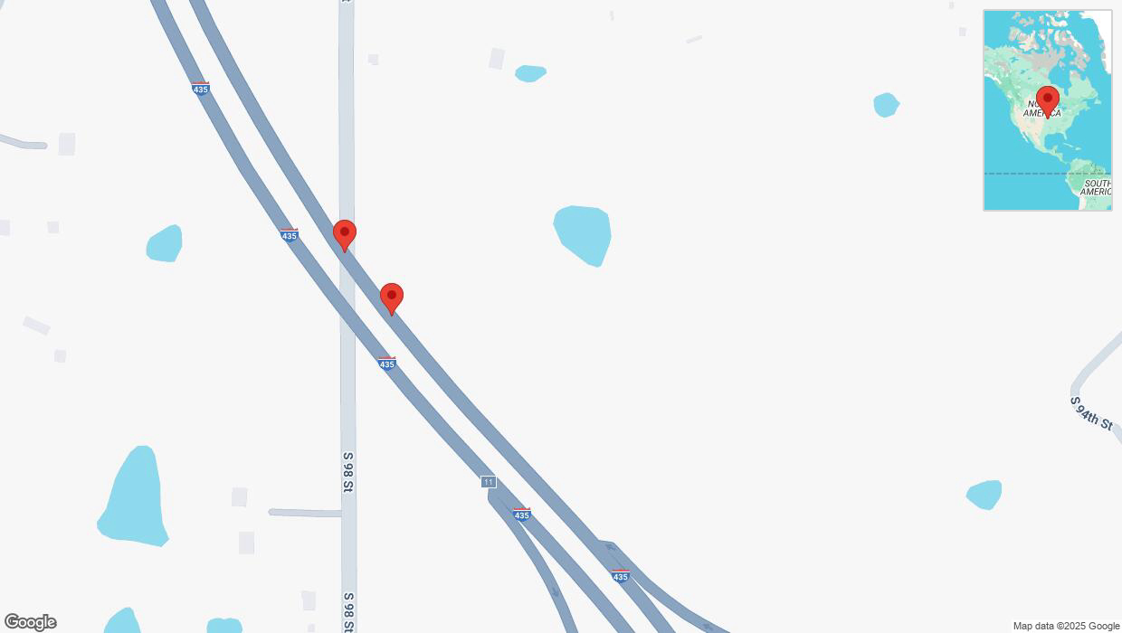 A detailed map that shows the affected road due to 'Broken down vehicle on northbound I-435 in Edwardsville' on February 21st at 8:10 p.m.
