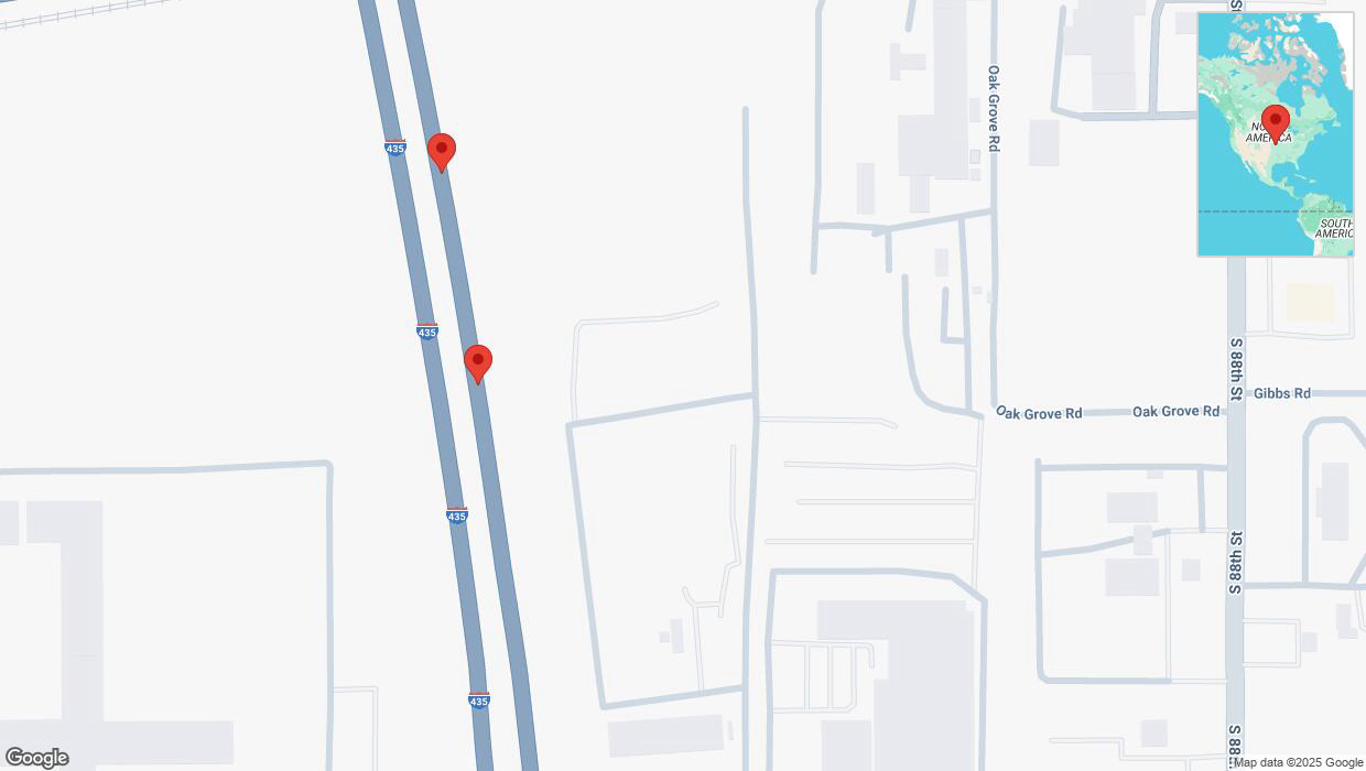 A detailed map that shows the affected road due to 'Broken down vehicle on northbound I-435 in Edwardsville' on February 22nd at 1:48 p.m.