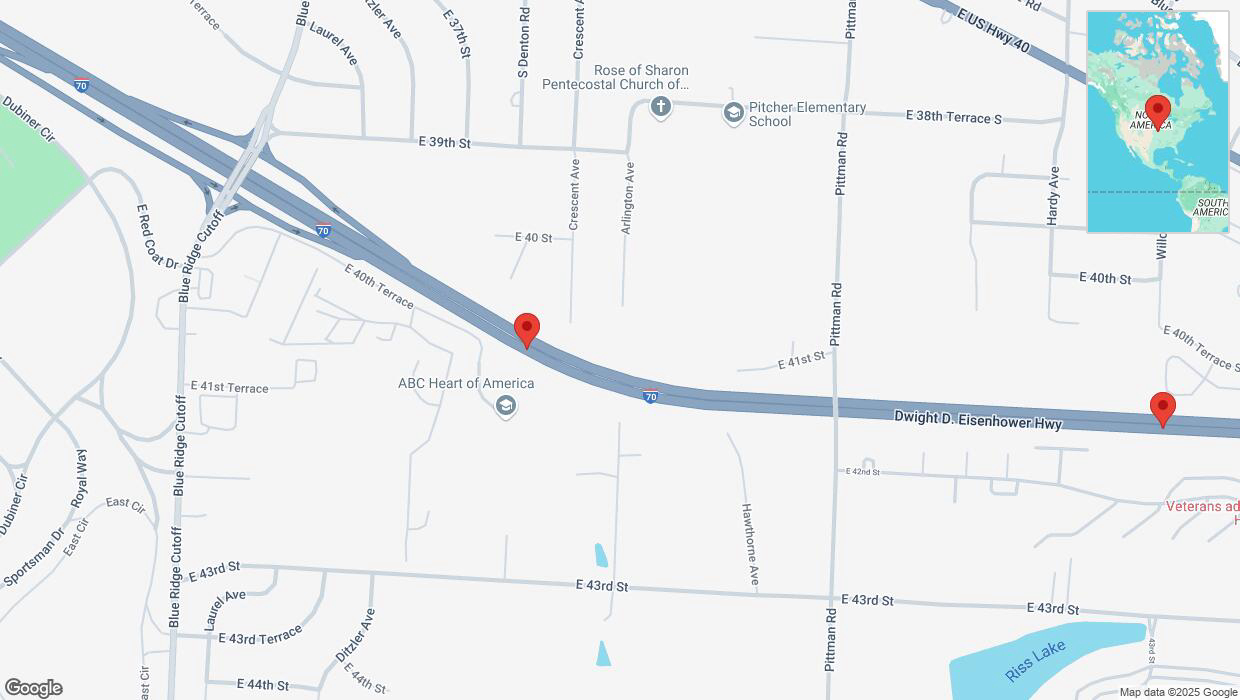 A detailed map that shows the affected road due to 'Reports of a crash on eastbound I-70' on February 22nd at 7:52 p.m.