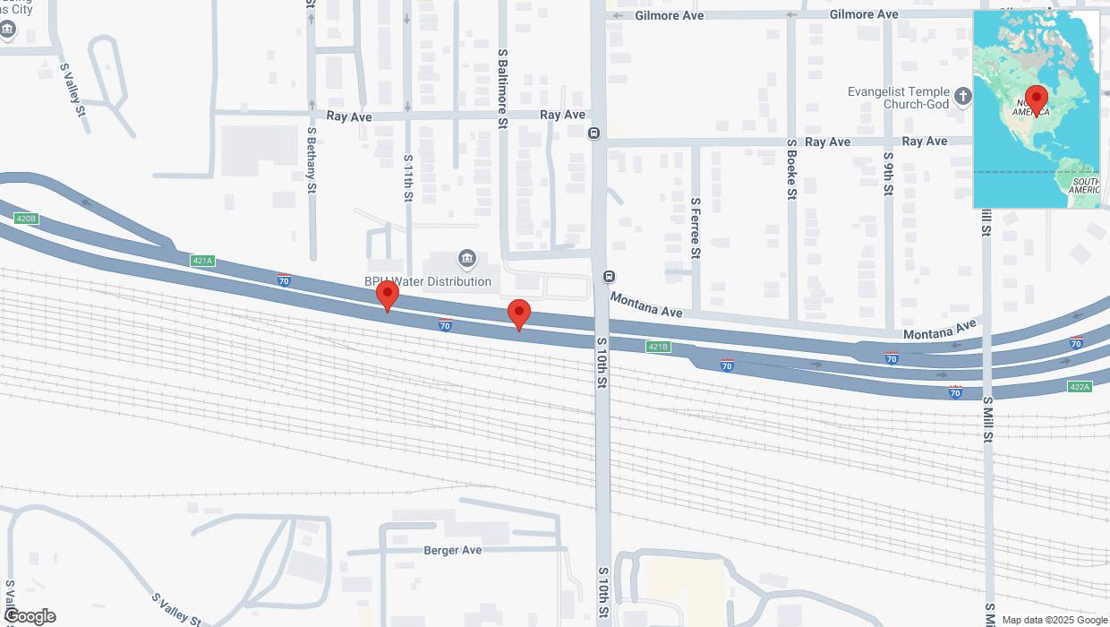 A detailed map that shows the affected road due to 'Broken down vehicle on eastbound I-70 in Kansas City' on February 22nd at 11:31 p.m.