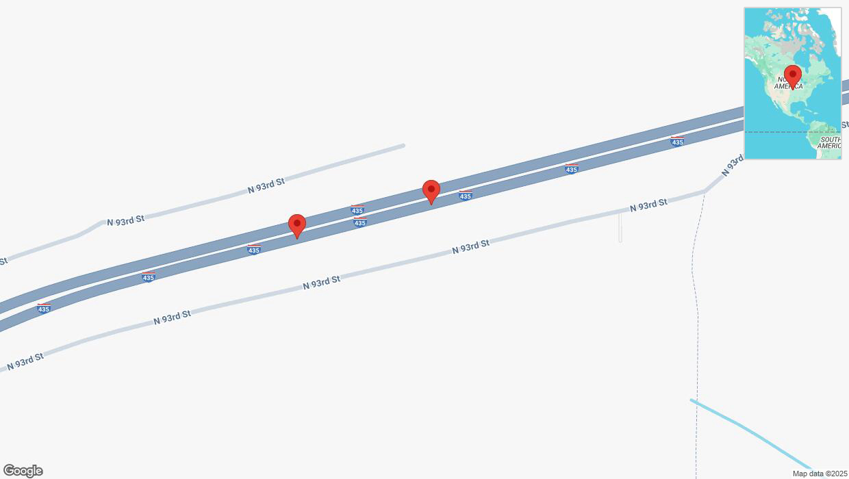 A detailed map that shows the affected road due to 'Broken down vehicle on northbound I-435 in Kansas City' on February 23rd at 1:59 p.m.