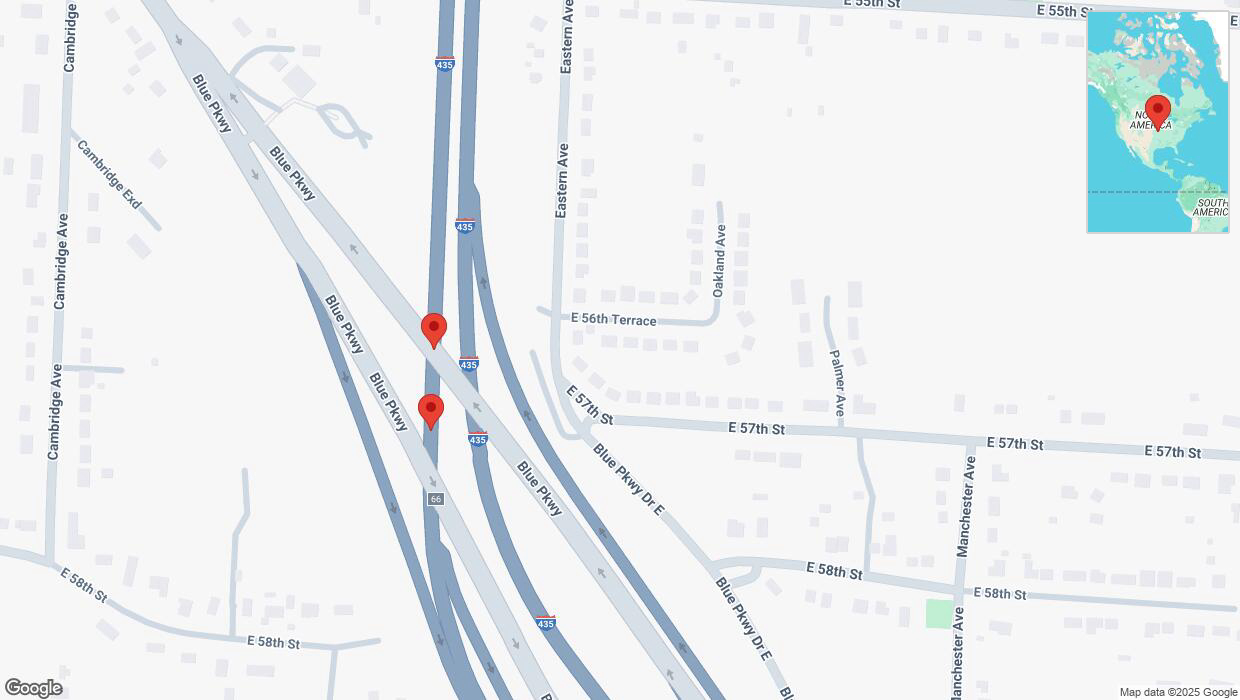 A detailed map that shows the affected road due to 'Broken down vehicle on southbound I-435 in Kansas City' on February 23rd at 3:21 p.m.