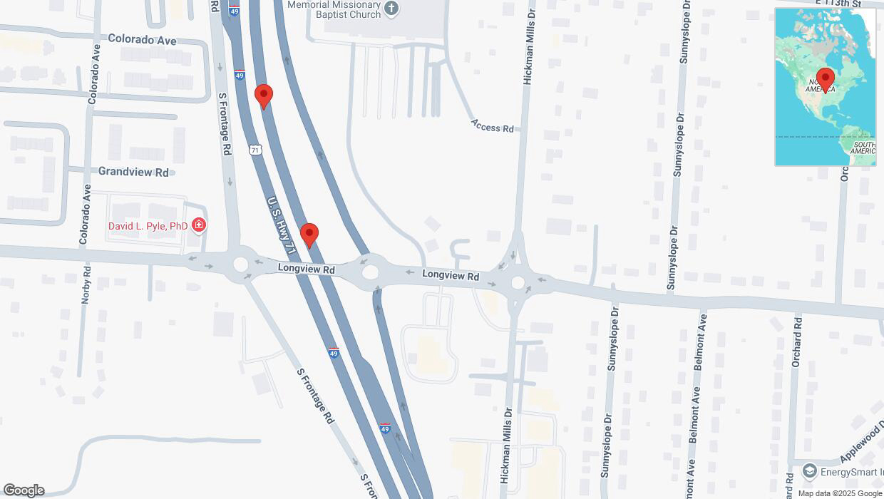 A detailed map that shows the affected road due to 'Broken down vehicle on northbound I-40/US-71 in Kansas City' on February 23rd at 3:56 p.m.