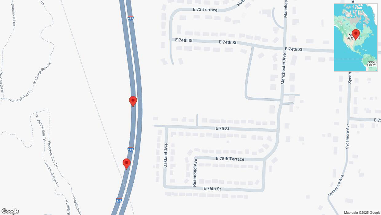A detailed map that shows the affected road due to 'Broken down vehicle on southbound I-435 in Kansas City' on February 26th at 5:52 p.m.