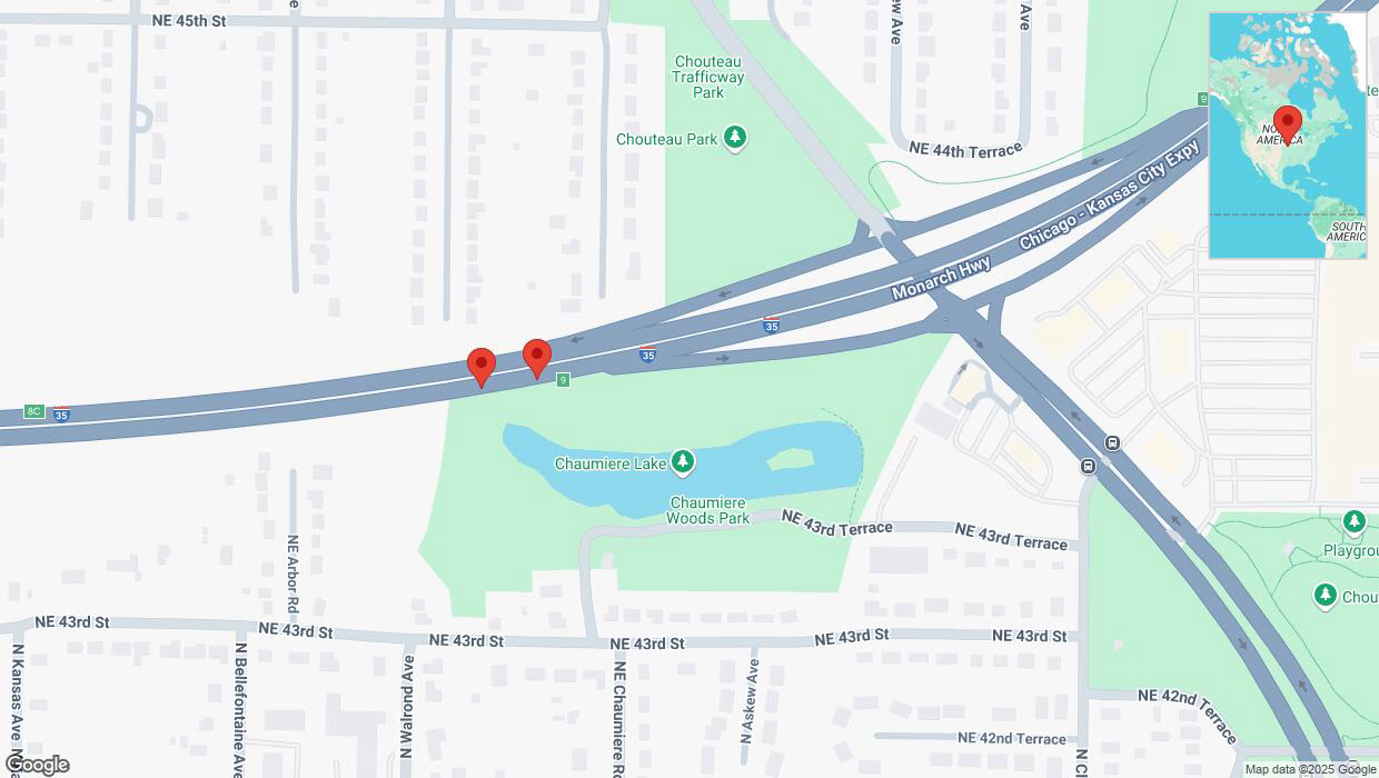 A detailed map that shows the affected road due to 'Reports of a crash on northbound I-35' on February 24th at 1:58 p.m.