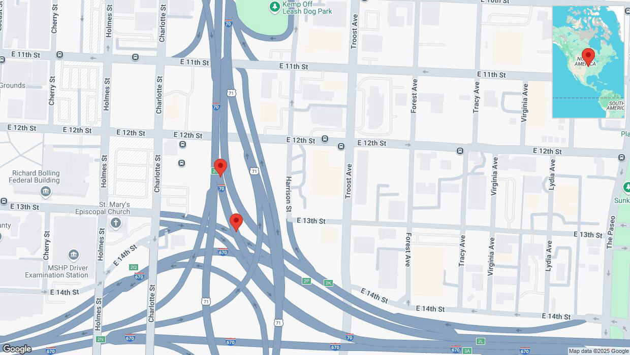 A detailed map that shows the affected road due to 'A crash has been reported on eastbound I-70' on February 24th at 3:34 p.m.