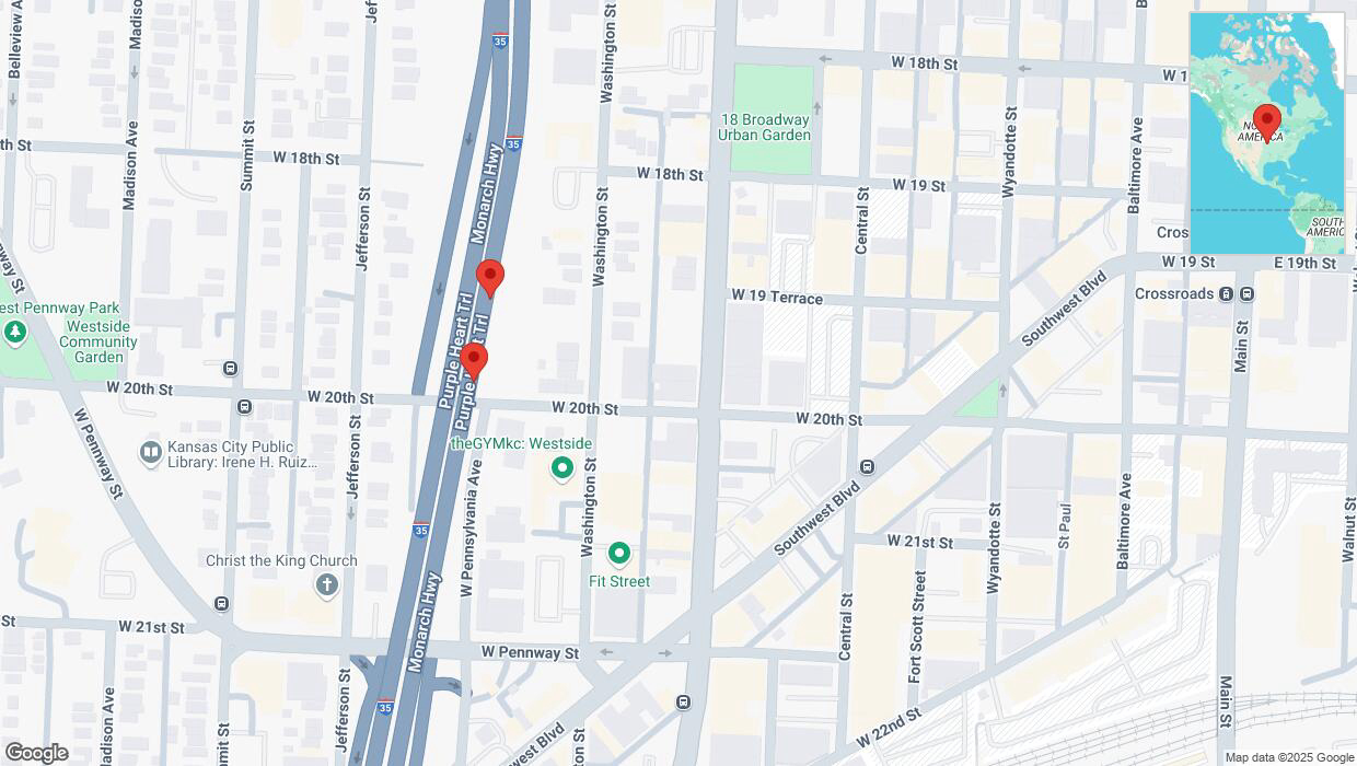 A detailed map that shows the affected road due to 'Broken down vehicle on northbound I-35 in Kansas City' on February 24th at 4 p.m.
