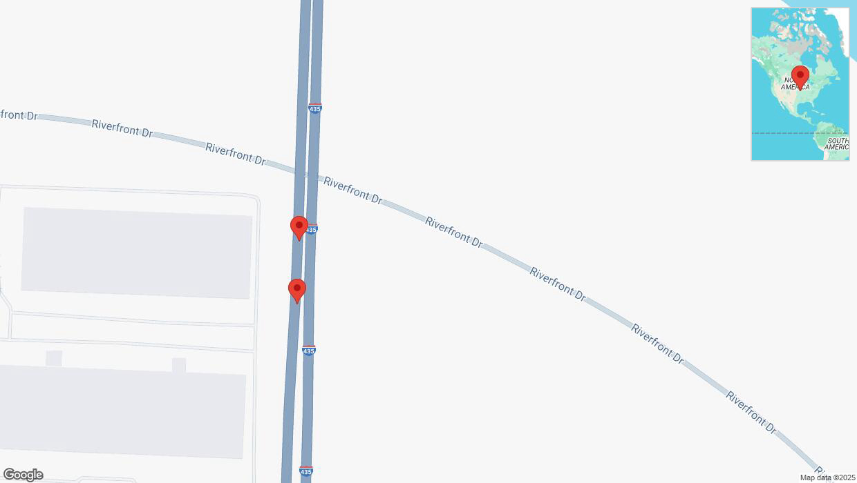 A detailed map that shows the affected road due to 'Broken down vehicle on southbound I-435 in Kansas City' on February 24th at 5:15 p.m.