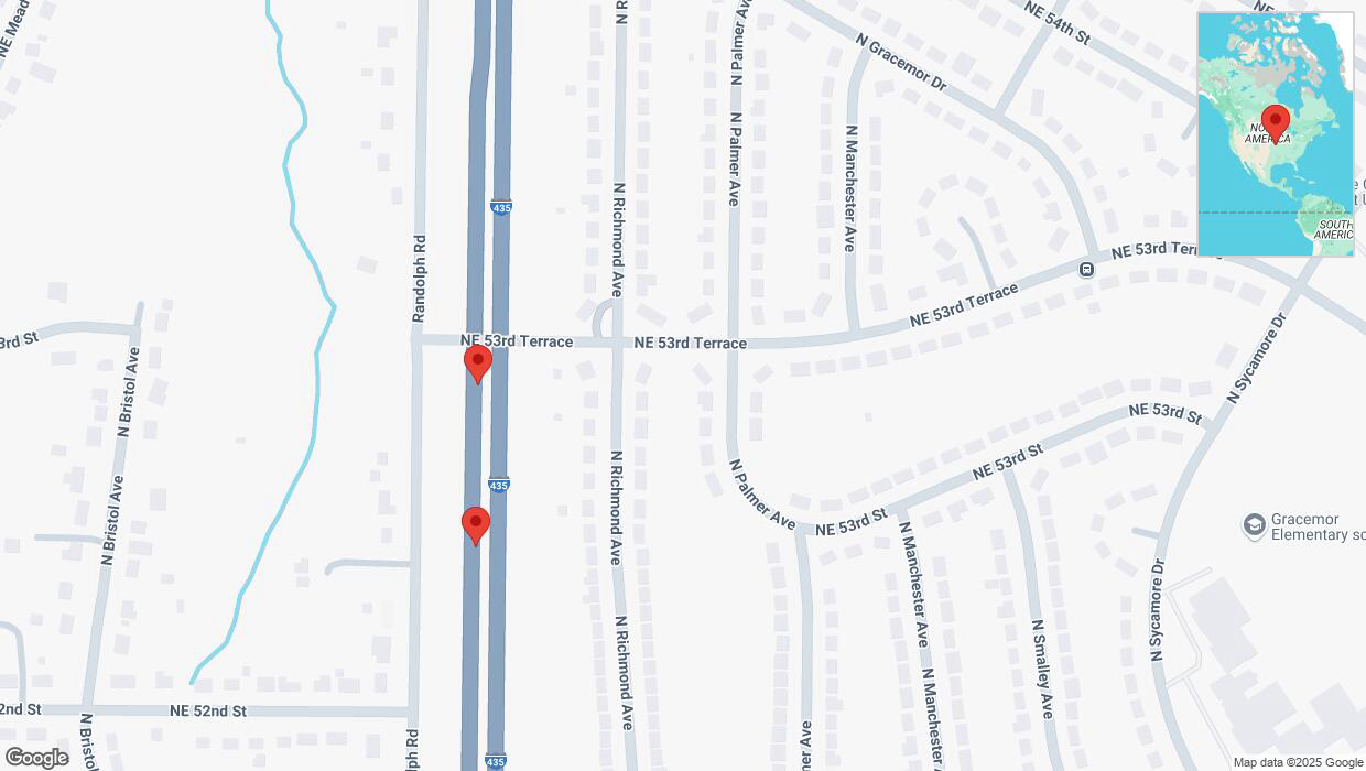 A detailed map that shows the affected road due to 'Broken down vehicle on southbound I-435 in Kansas City' on February 24th at 5:50 p.m.