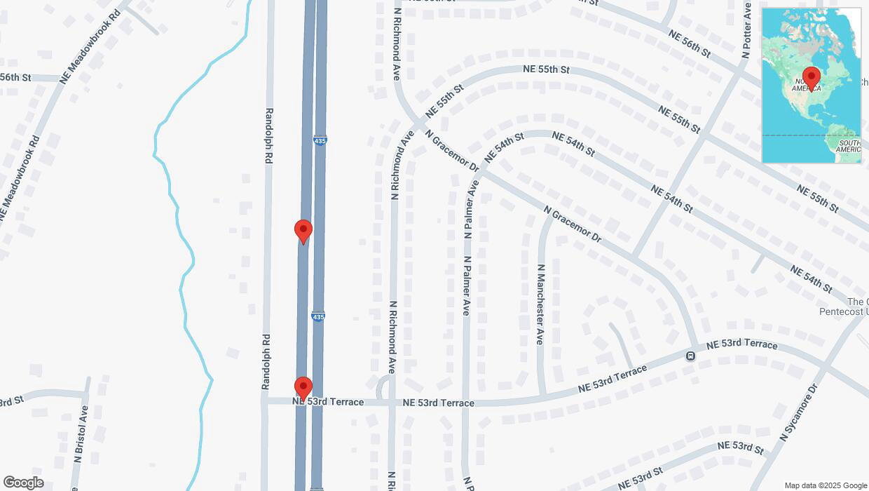 A detailed map that shows the affected road due to 'Broken down vehicle on southbound I-435 in Kansas City' on February 24th at 6:40 p.m.