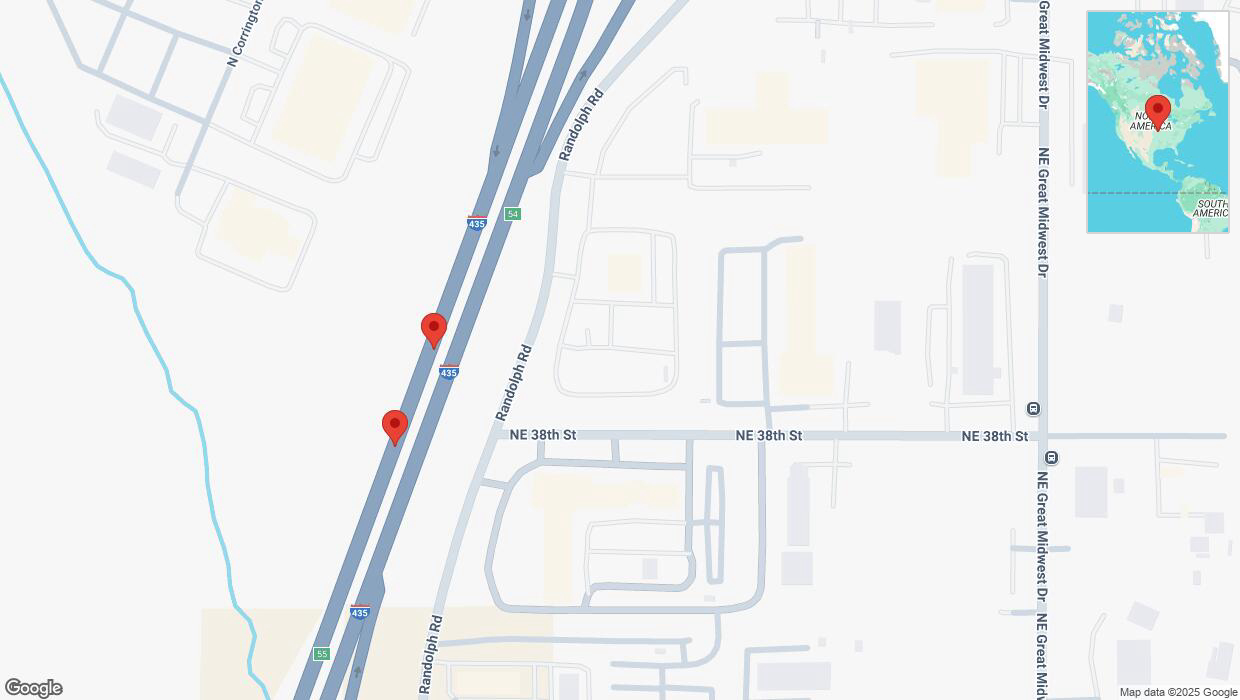 A detailed map that shows the affected road due to 'Broken down vehicle on southbound I-435 in Kansas City' on February 25th at 5:08 p.m.