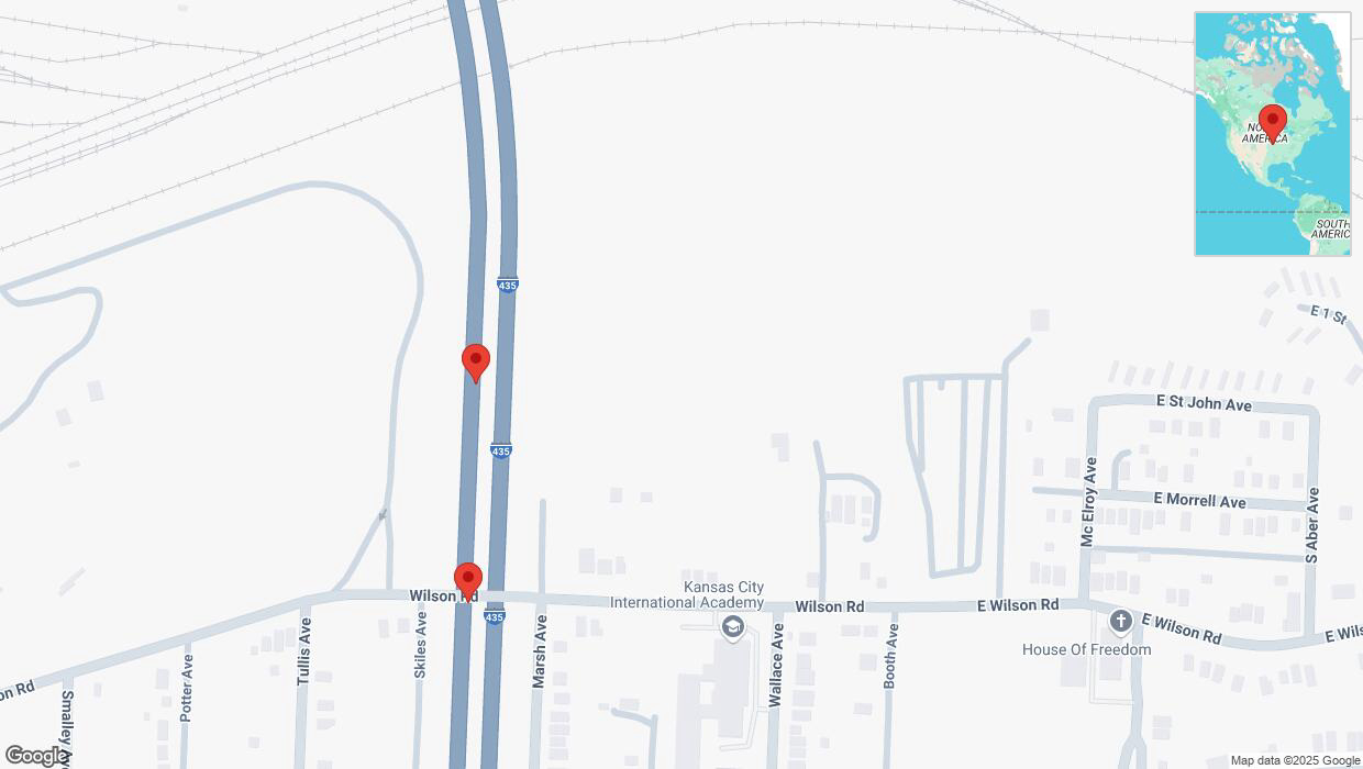 A detailed map that shows the affected road due to 'Broken down vehicle on southbound I-435 in Kansas City' on February 28th at 2:46 p.m.