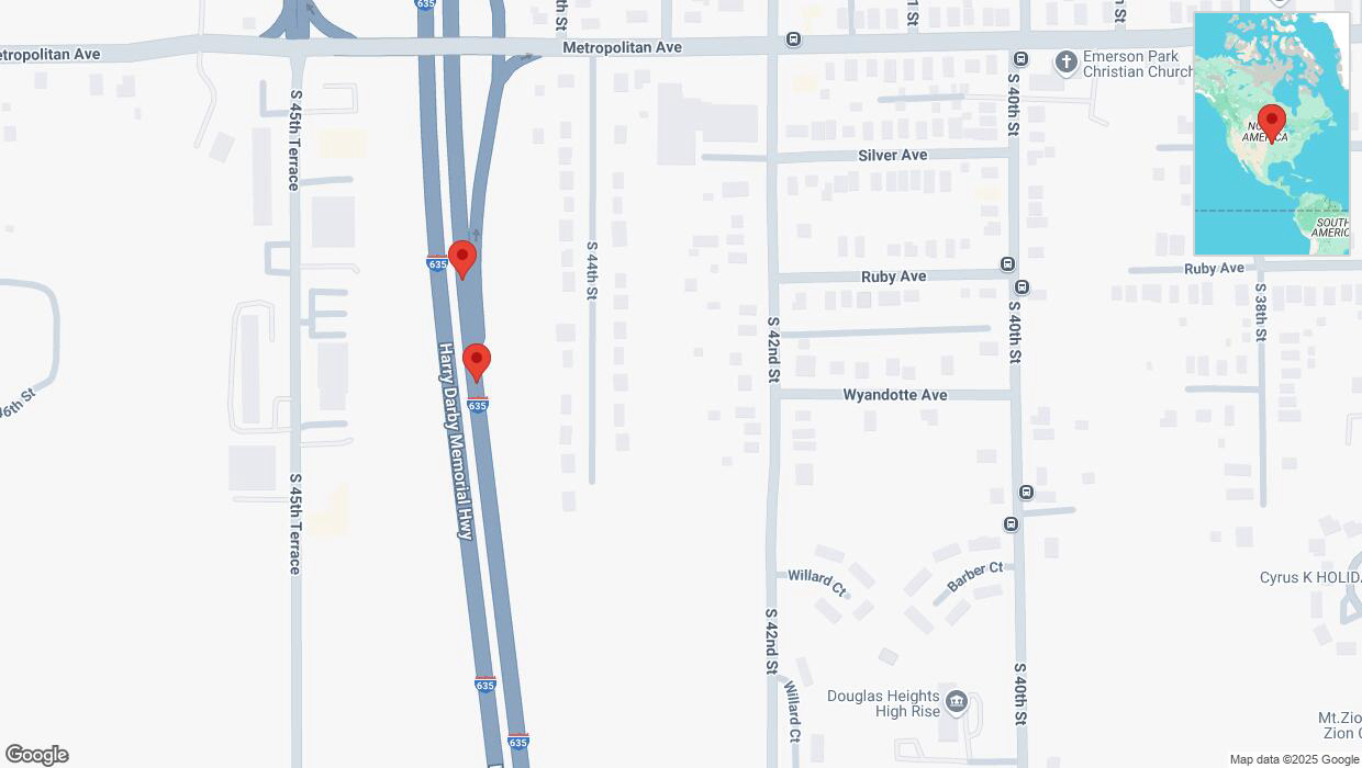 A detailed map that shows the affected road due to 'Broken down vehicle on northbound I-635 in Kansas City' on February 26th at 12:11 p.m.