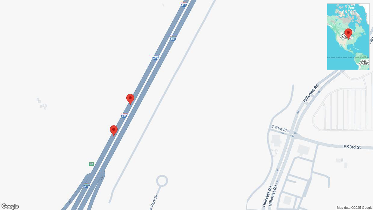 A detailed map that shows the affected road due to 'Broken down vehicle on southbound I-435 in Kansas City' on February 26th at 2:42 p.m.
