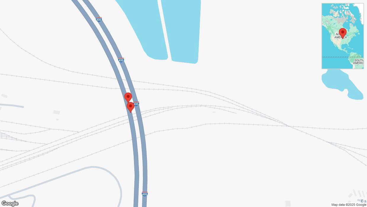 A detailed map that shows the affected road due to 'Broken down vehicle on southbound I-435 in Kansas City' on February 26th at 2:17 p.m.